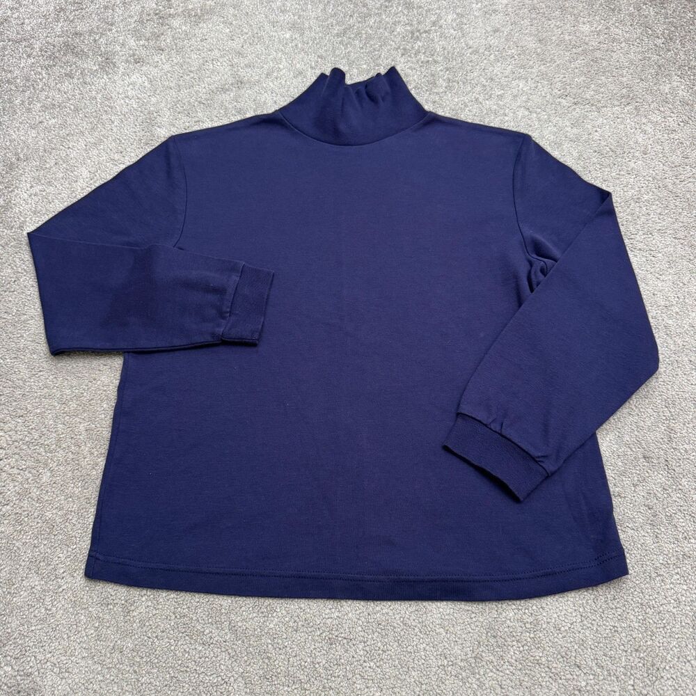 Vintage Nutcracker Mock Neck Top Womens XL Navy Blue Stretch Embroidered Holiday